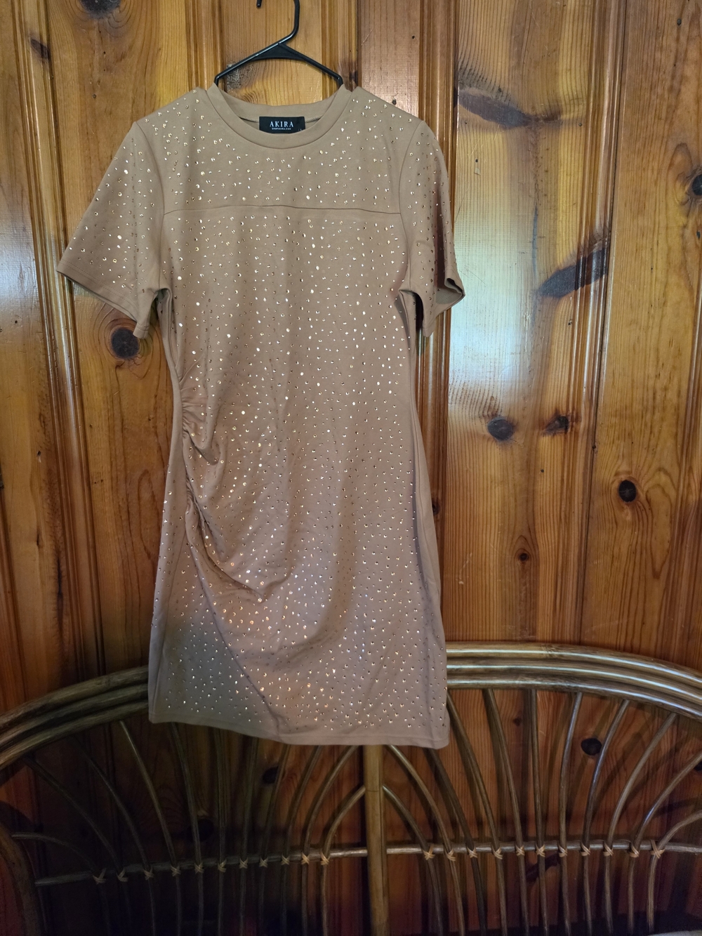 Akira Tan Short-Sleeve Studded Shirt Dress